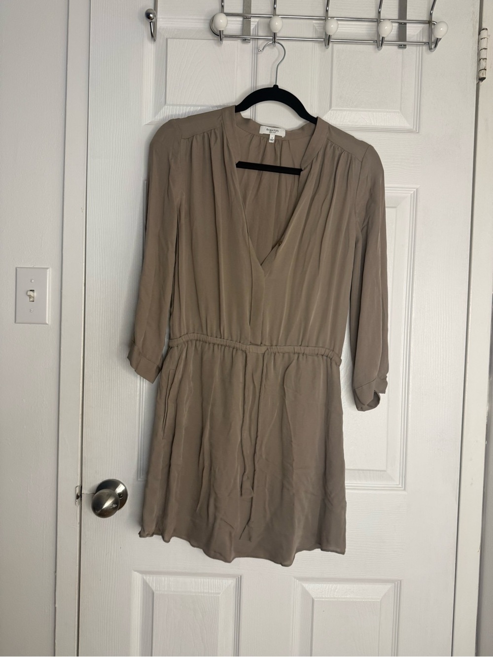 Aritzia Taupe Midi Wrap-Style Dress